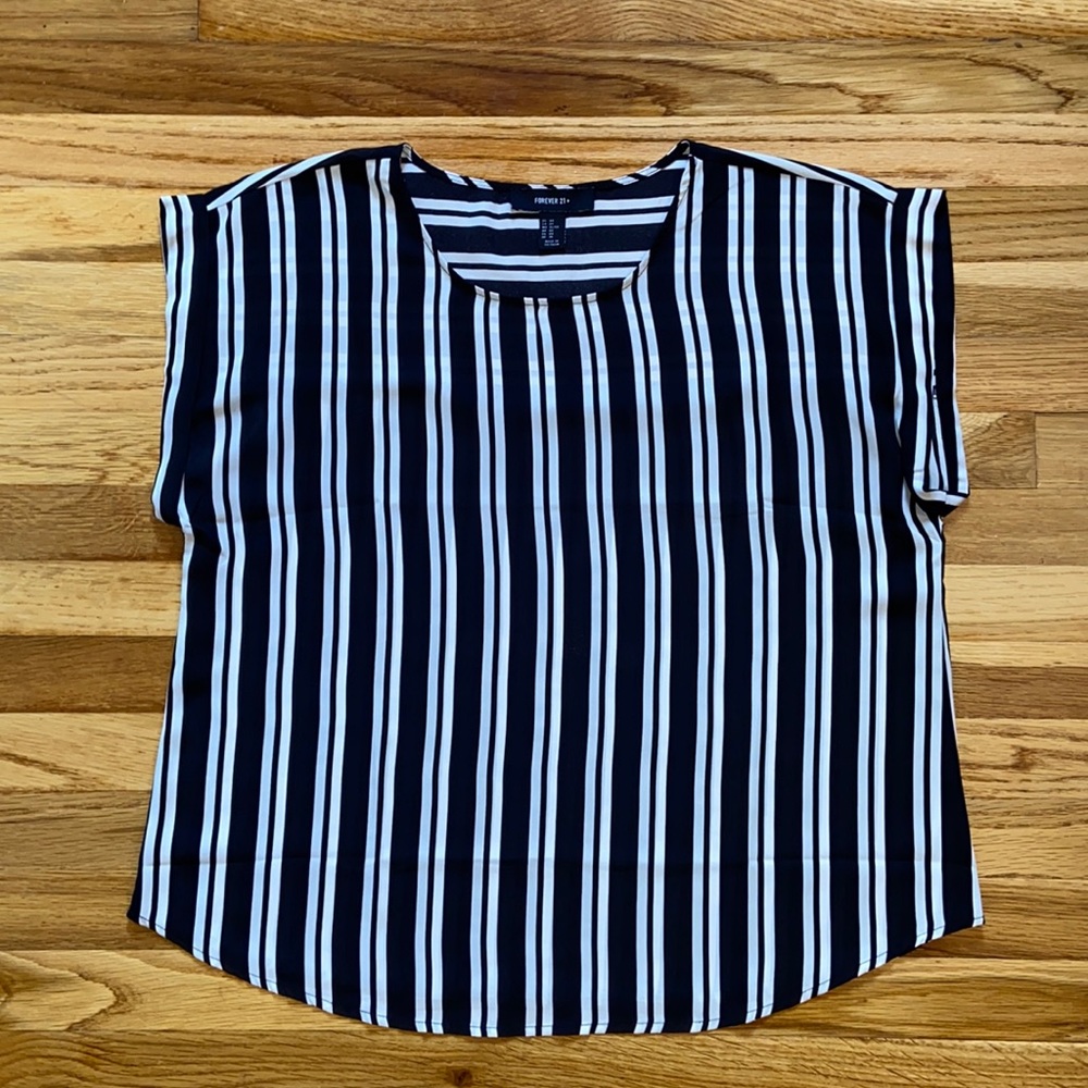 Plus - Forever 21 - Striped Scoop Neck Blouse - 0X